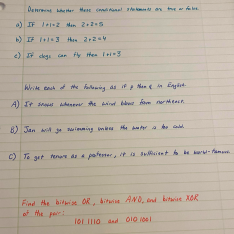  Determine whether these conditional statements are true or false. a) If