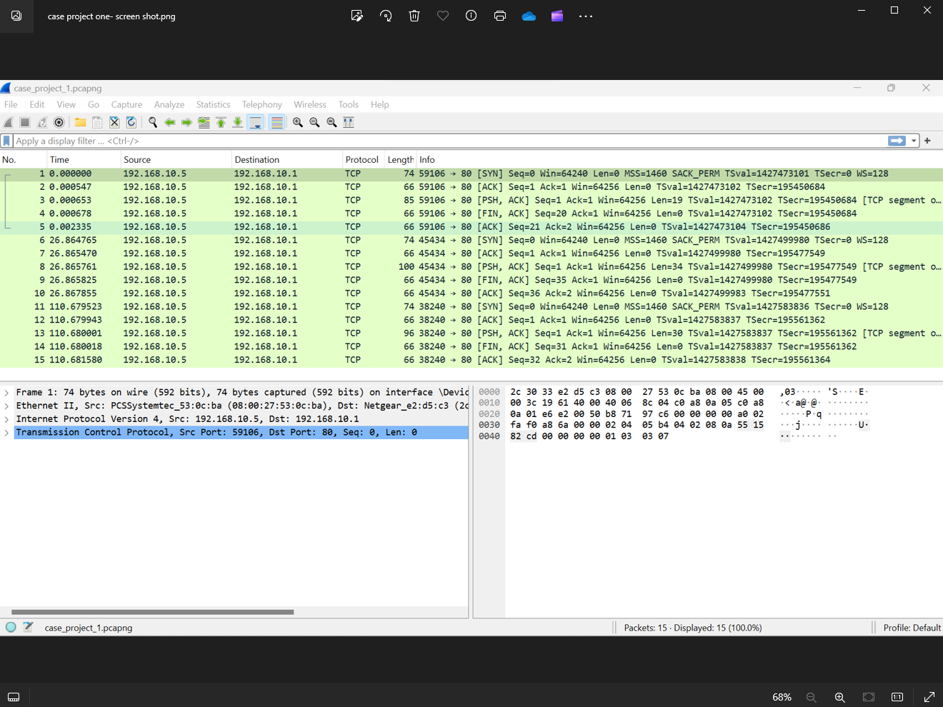  Frame 1: 74 bytes on wire (592 bits),74 bytes captured (592