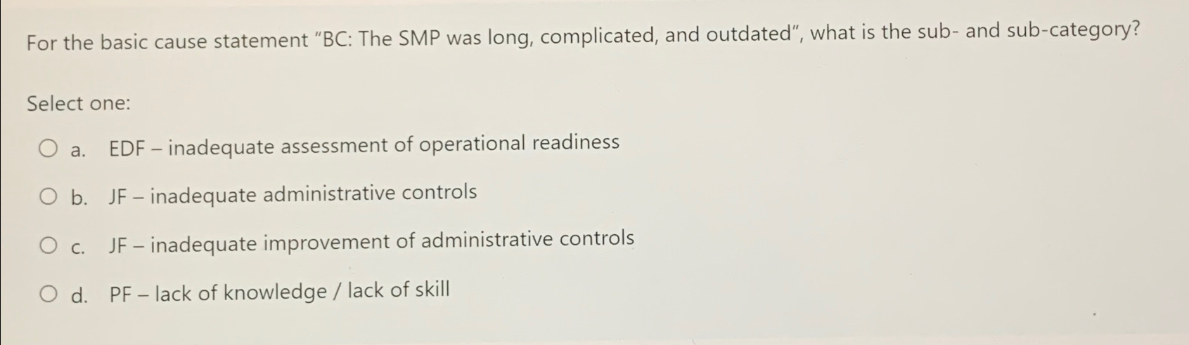  For the basic cause statement "BC: The SMP was long, complicated,