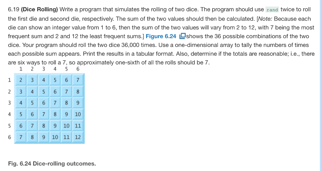  6.19 (Dice Rolling) Write a program that simulates the rolling of