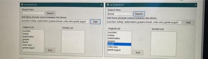 grocery items, separated by commas, search for a specific item in the