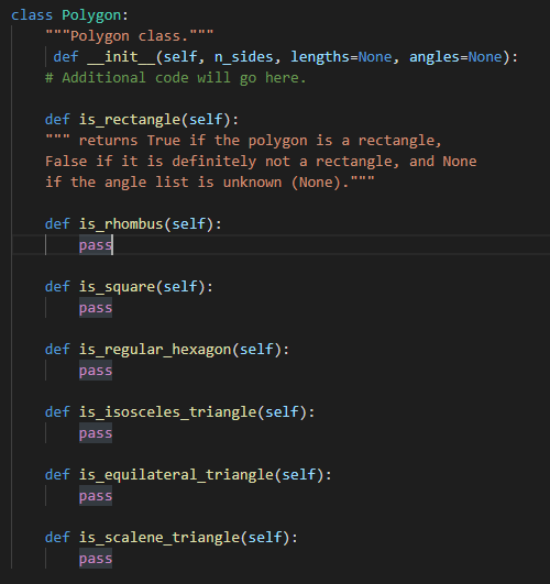 Same instructions for all shapes, in Python class Polygon: ***"Polygon class.'