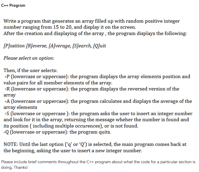  C++ Program Write a program that generates an array filled up