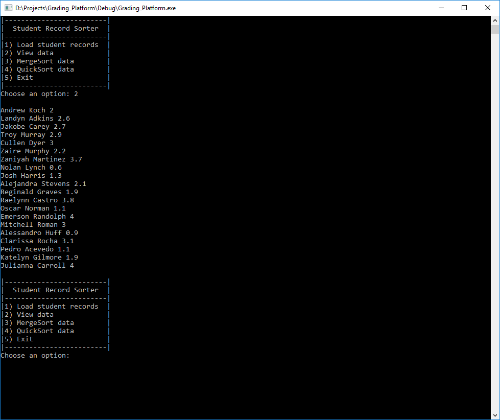 private members for first name, last name, and GPA, and any methods