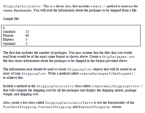 demo class Consider the class diagram for a Shipping Calculator system given