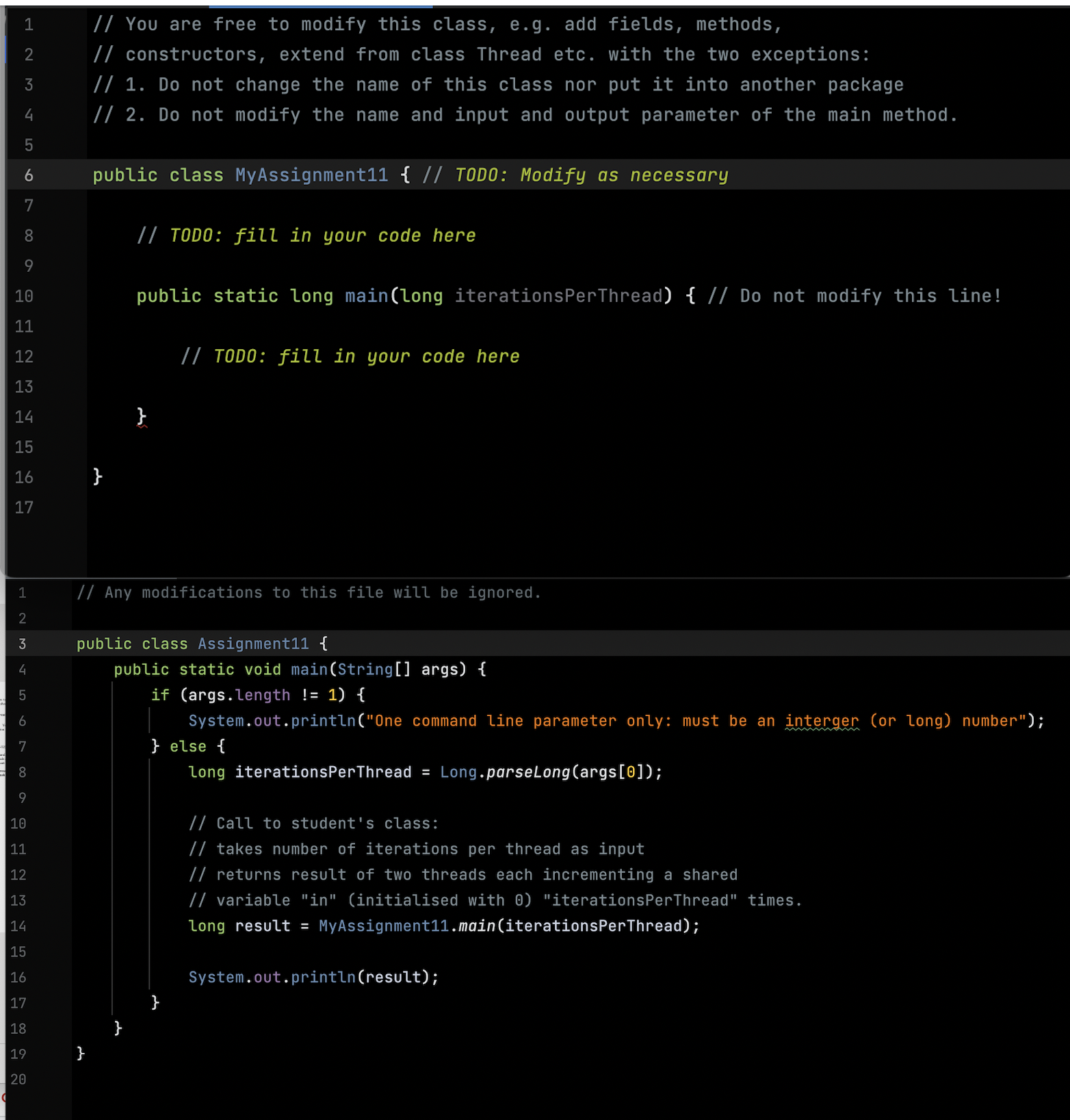  Implement a Java program that creates two new threads that are