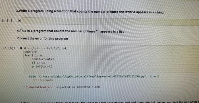  3. Write a program using a function that counts the number