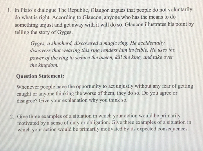  Ethics in Computing Answer both questions, please. 1. In Plato's dialogue