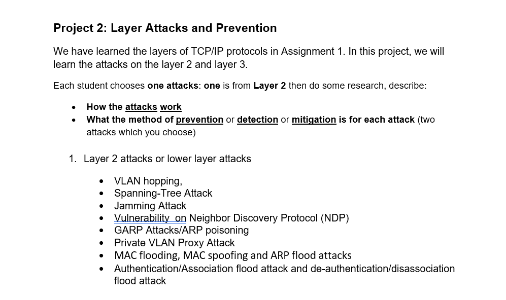  Project 2: Layer Attacks and Prevention We have learned the layers