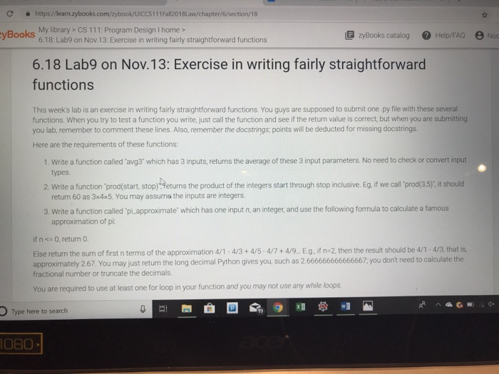  C https//learn.zybooks.com/zybook/UICCS111Fall2018Law/chapter/6/section/18 Rookks My library> CS 111: Program Design I home>
