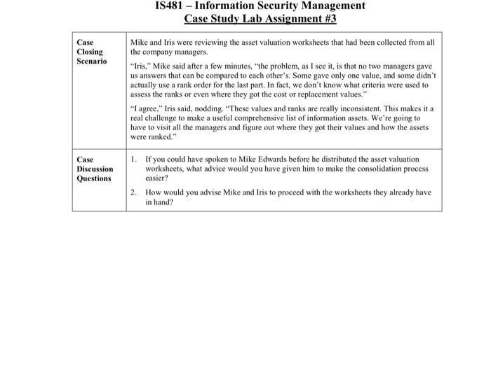 be announced in class/lab. In this Case Study Lab Assignment there is