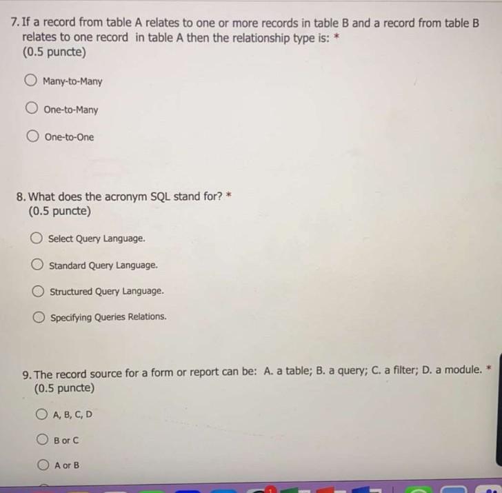 O Delete a database O Delete a table Modify the structure of
