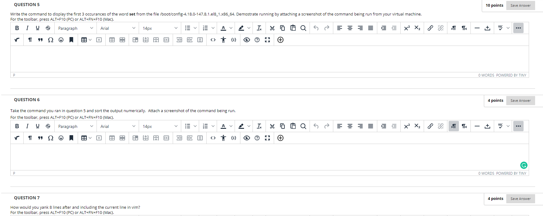 What Commands would I use for linux? QUESTION 5 10 points Save