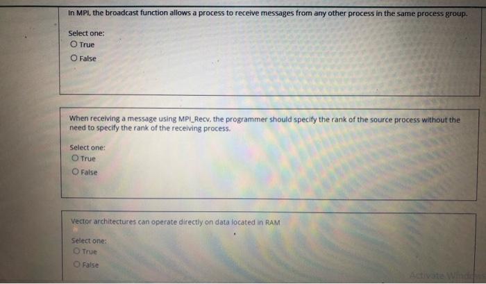  In MPI, the broadcast function allows a process to receive messages