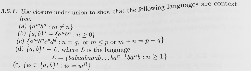 I need help doing problems (a-e) Use closure under union to