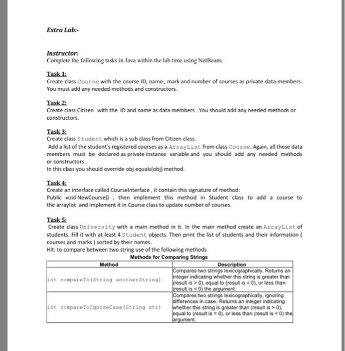  Solve it with java language Extra Lab:- Instructor: Complete the following