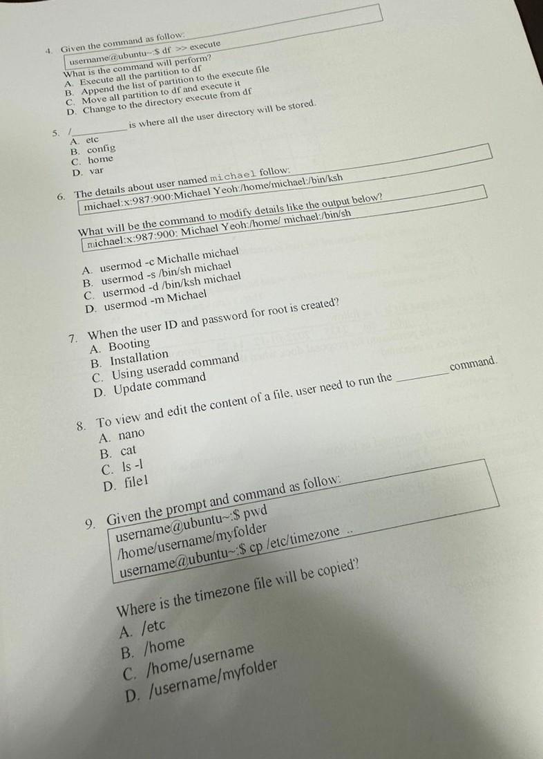  he a ubuntu-\$ df > execule What is the command will