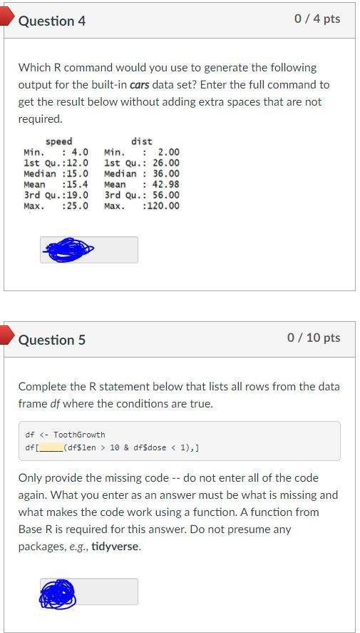 Question 4 0 / 4 pts Which R command would you