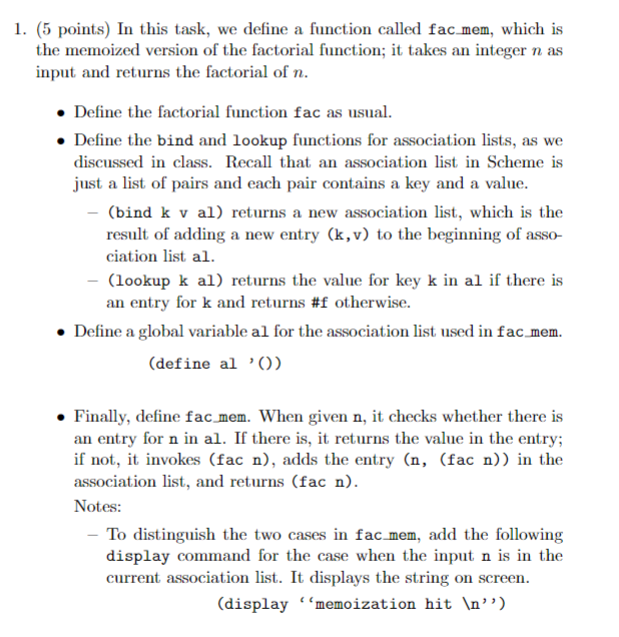 Scheme plz DrRacket 1. (5 points) In this task, we define
