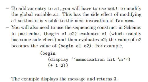 a function called fac.mem, which is takes an integer n as the