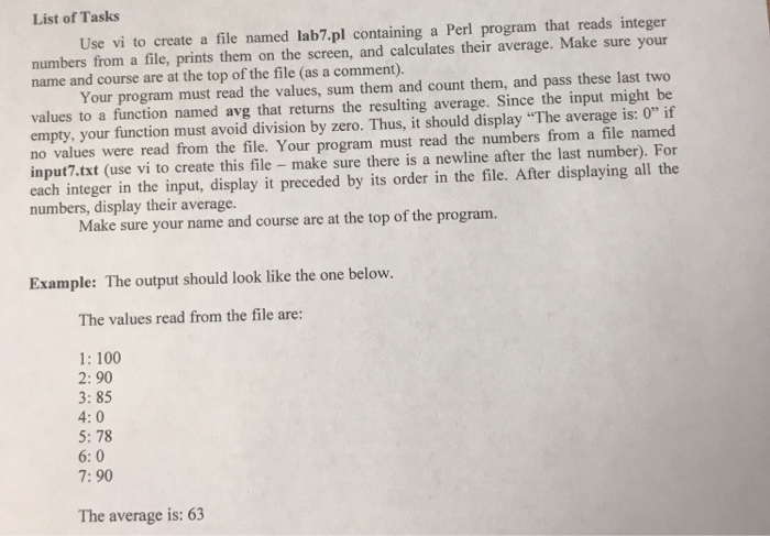 LINUX - Create a perl program that does the following: *Reads integers