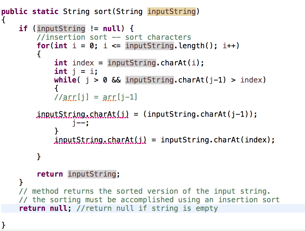 I'm trying to do an insertion sort in which i sort