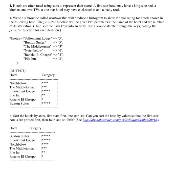  In Perl programming 1. Hotels are often rated using stars to