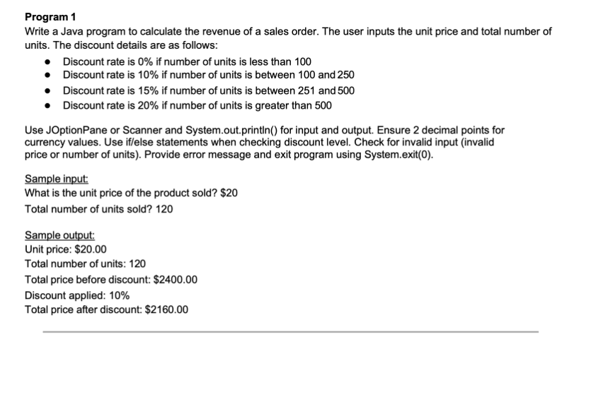  In Java: Program 1 Write a Java program to calculate the