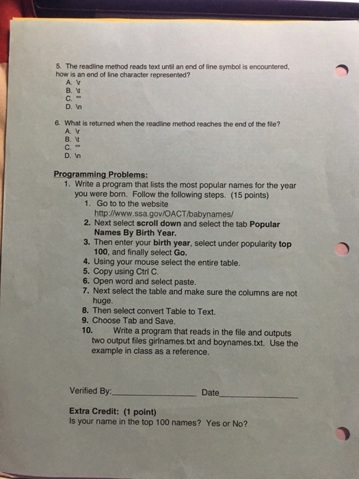 Using Python and birth year 1997 please write the program starting at