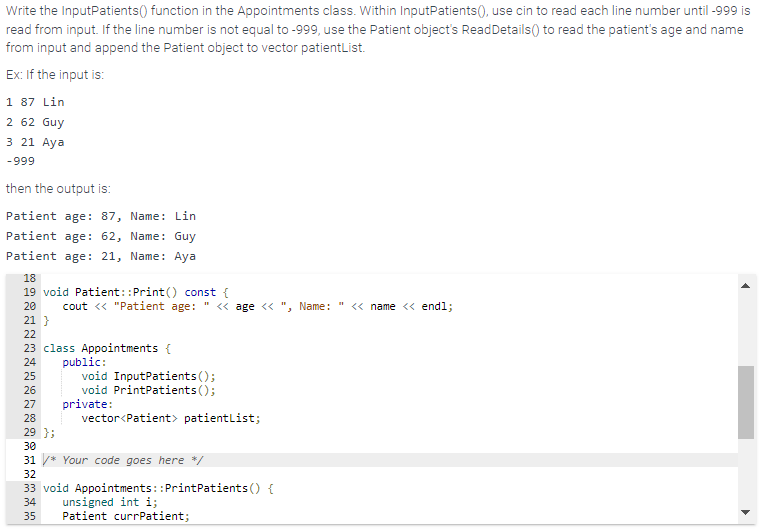  Write in C++ please. Write the InputPatients() function in the Appointments