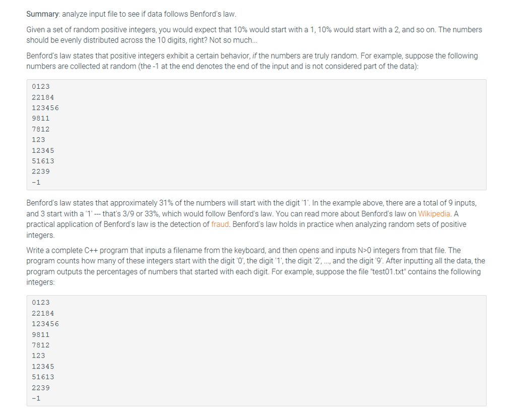  C++ please. Summary: analyze input file to see if data follows