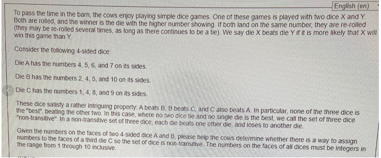 Non-transitive dice problem in Python English (en) To pass the time