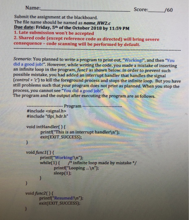 Need help with this please! Linux related! Name: Score:/60 Submit the