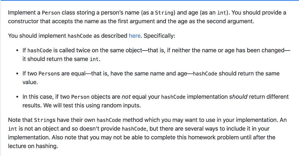 Implement a Person class storing a persons name (as a String) and