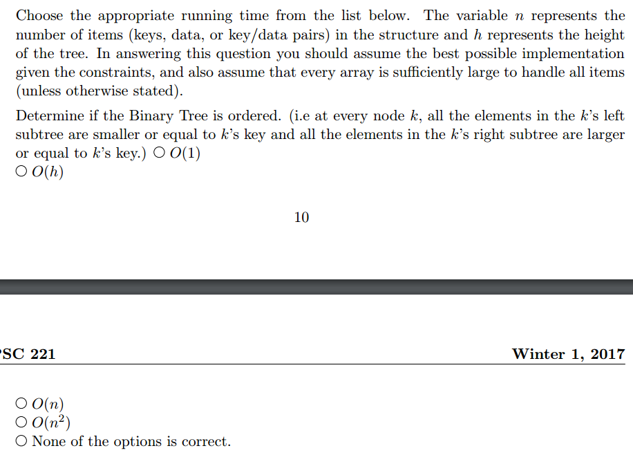 there are O(n) items in the list, and that the front of