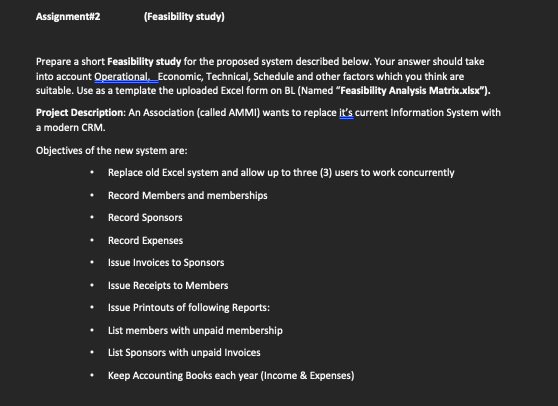  Assignmentf2 (Feasibility study) Prepare a short Feasibility study for the proposed