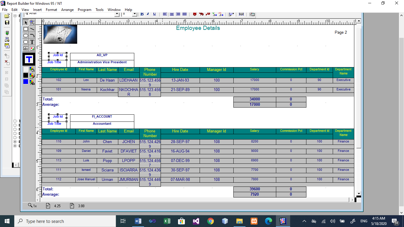  Design and create a report using Reports Builder using the database