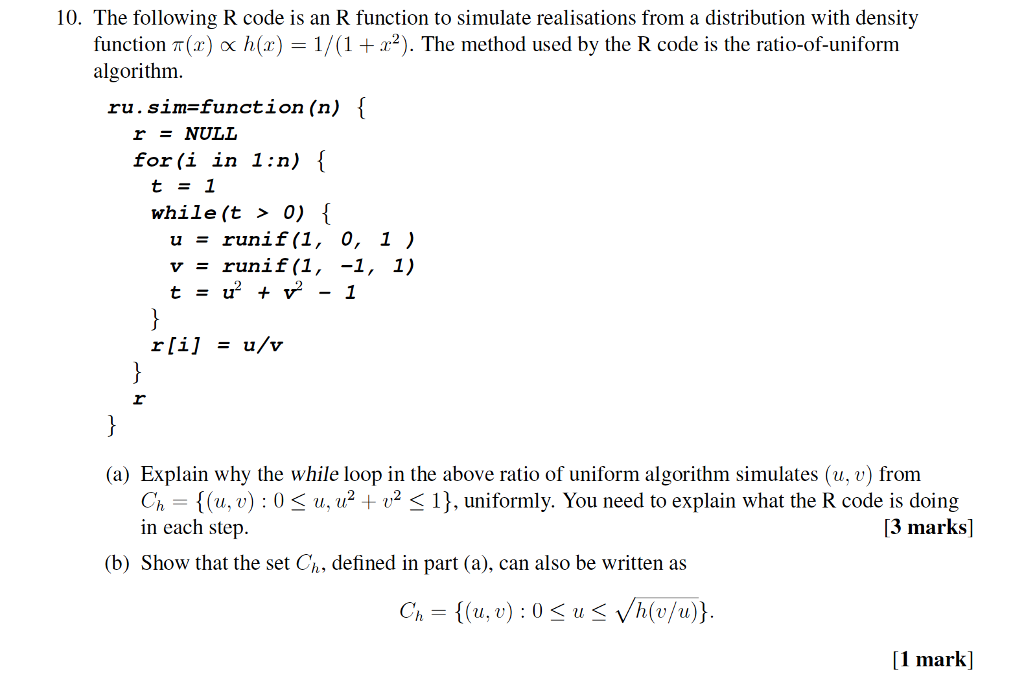 10. The following R code is an R function to simulate