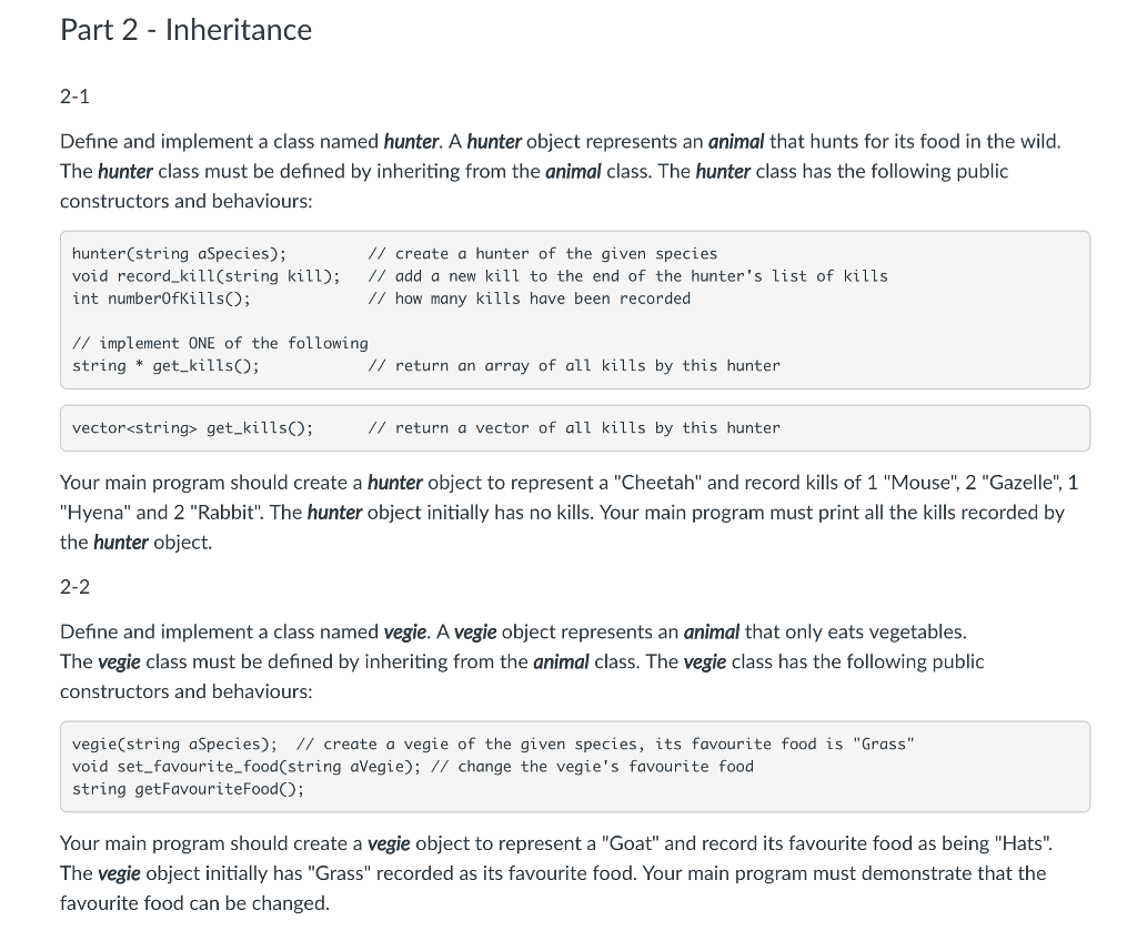  using c++ language divide program to main.cpp,hunter.h,hunter.cpp need use "g++ -o