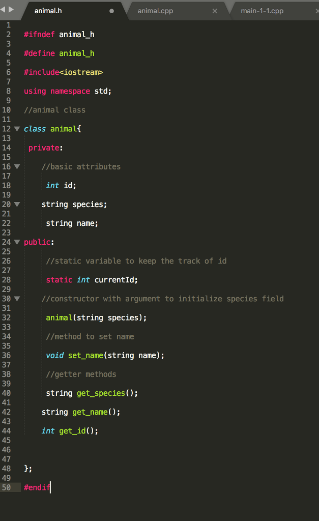 count hunter.cpp main.cpp "in terminal to compile The code for the animal