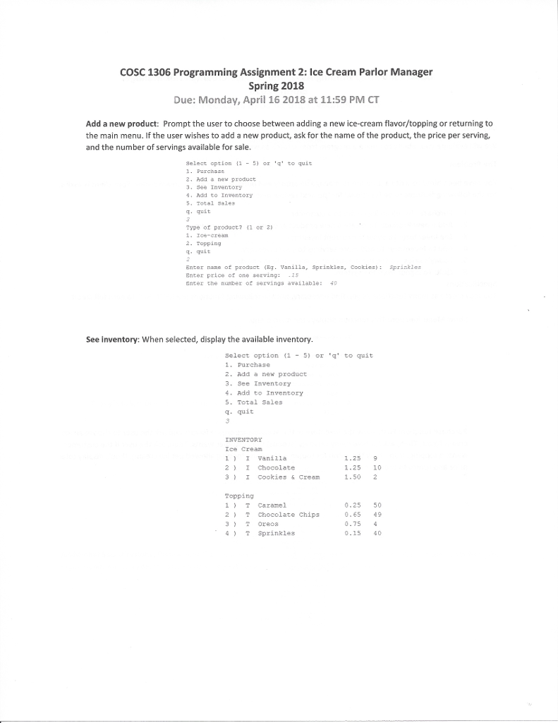 16, 2018. I appreciate all the help! COSC 1306 Programming Assignment 2: