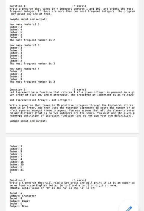 try to answer all Question 1: (5 marks) Write a program that