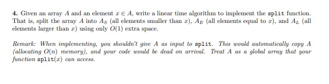  Given an array A and an element xinA, write a linear
