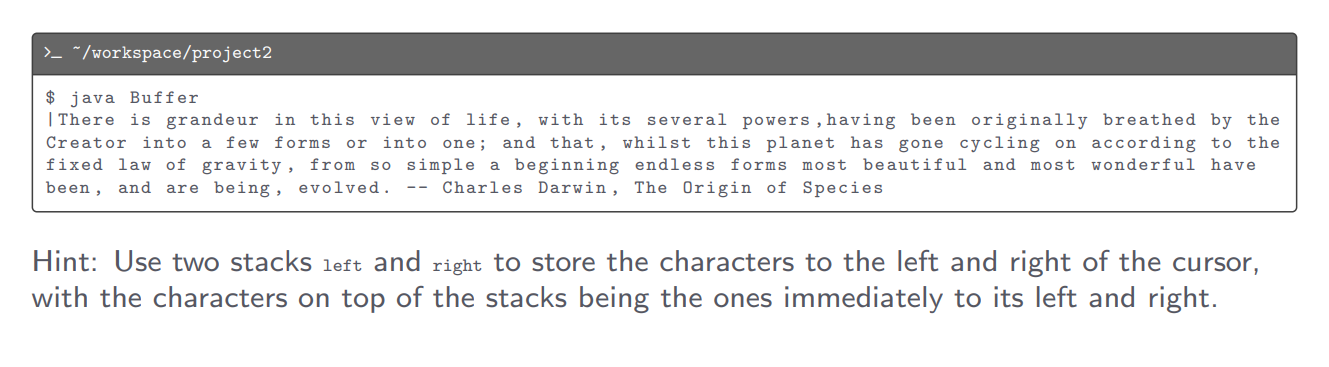 to represent a buffer in a text editor. The data type must