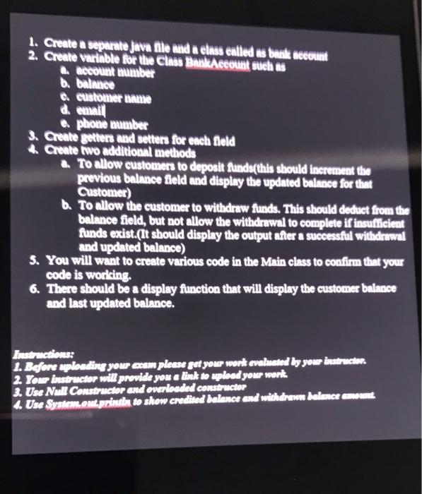 write java code 1. Create a separnte Java file and a class