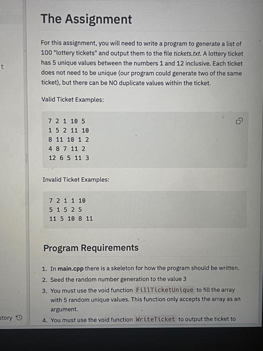 c++ The Assignment For this assignment, you will need to write a