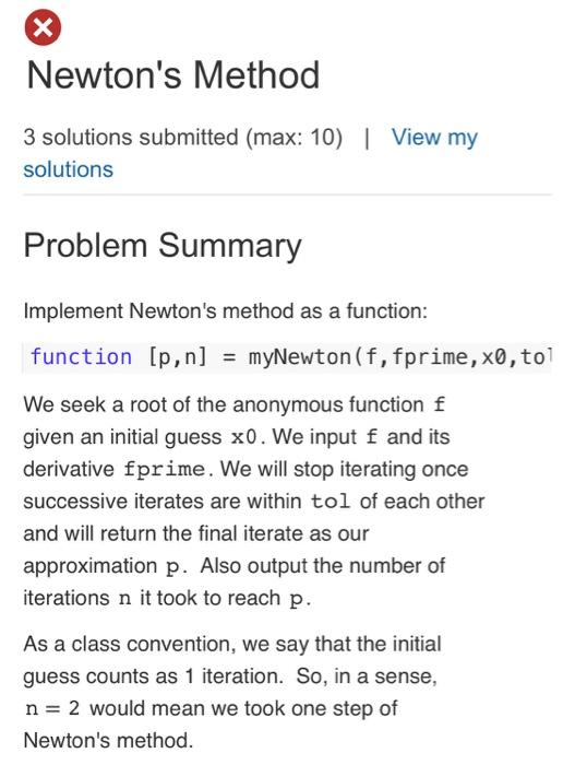= secant (f,x0, x1, tol) We seek a root of the anonymous