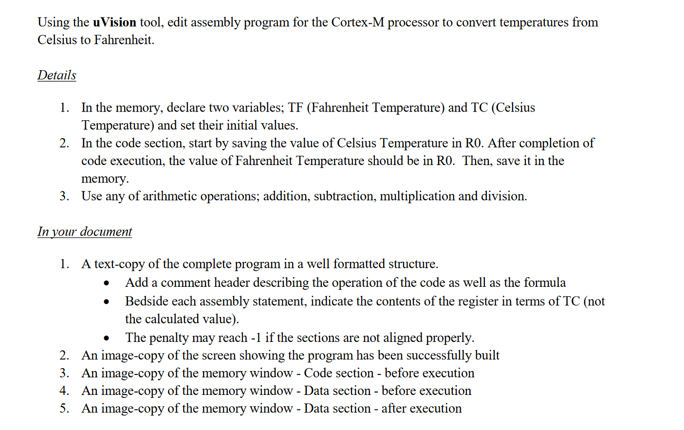  Using the uVision tool, edit assembly program for the Cortex-M processor