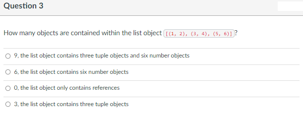  How many objects are contained within the list object 9 ,