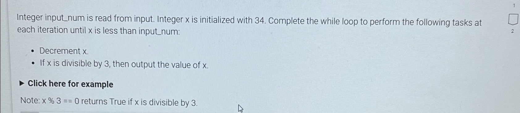  Integer input_num is read from input. Integer x is initialized with